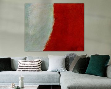 Abstract landschap in rood en wit van Jan Keteleer