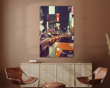 Cars and Taxis in Times Square - Night in New York by Carolina Reina