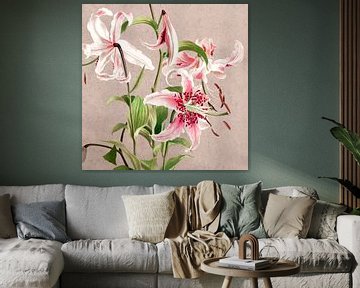 Lilies flowers in trend beige by Mad Dog Art
