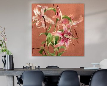 Lilies flowers in warm colors by Mad Dog Art