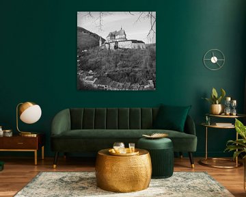 Vianden Castle View, Vierkant, Monochroom van Imladris Images