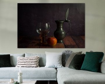 Still life with an apple, rummer and pewter decanter by René Ouderling