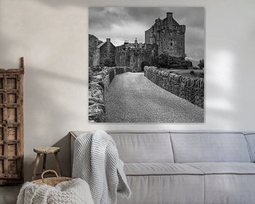 Le château d'Eilean Donan en noir et blanc