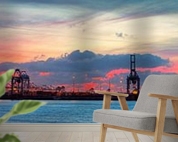 Sfeerimpressie behang: Haven Rotterdam panorama, Maasvlakte van Anton de Zeeuw