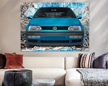 VW Golf 3 in glas blauw van aRi F. Huber