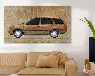 VW Golf 3 Variant Art Car in gele splinter van aRi F. Huber