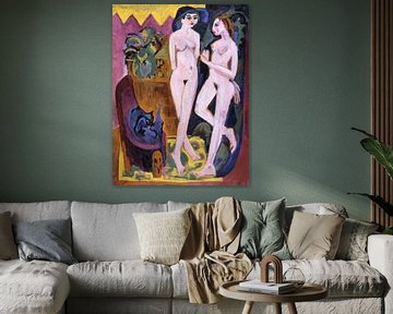 Two Nudes in a Room (1914) by Ernst Ludwig Kirchner. van Studio POPPY