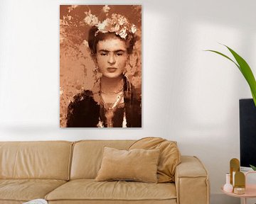portret van Frida in sepia terracotta - krachtig en rustig van MadameRuiz