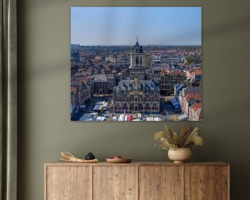 Zicht op Markt en stadhuis van Delft van Peter Bartelings