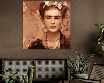 Frida square painting in sepia terracotta New Masters by MadameRuiz