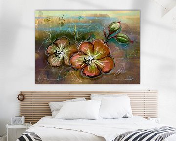 Golden flowers, flowers in earth, gold and bronze color by CvD Art - Kunst voor jou