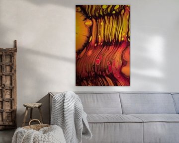 Couleurs liquides chaudes : orange, rouge et jaune avec brun sur Marjolijn van den Berg