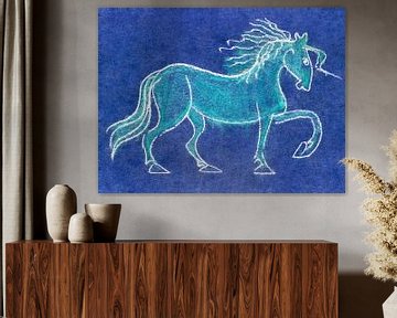 Paard in blauw van Mad Dog Art
