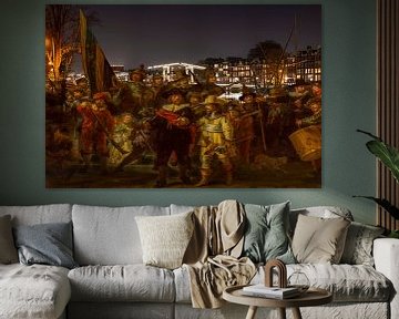 Night watch by Rembrandt van Rijn at the Skinny Bridge by Digital Art Studio