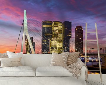 Sunrise at the Rotterdam and Erasmus bridge by Anton de Zeeuw