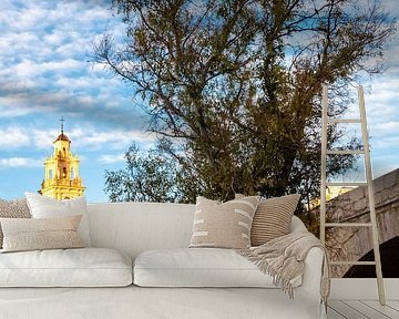 Turia Park in Valencia with bridge and church by Dieter Walther