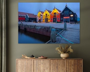 Colorful houses at the harbor of Zoutkamp