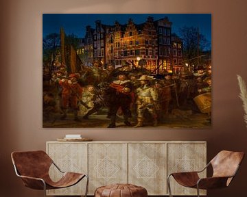 Nachtwache von Rembrandt van Rijn an der Prinsengracht von Foto Amsterdam/ Peter Bartelings