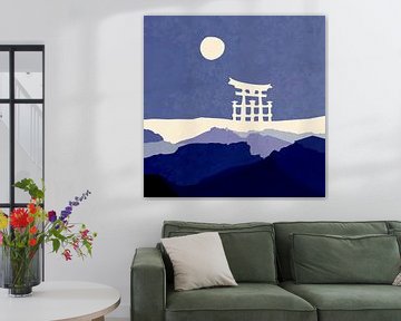 Japanischer Vollmond mit Torii von Mad Dog Art