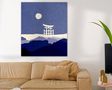 Japanse volle maan met Torii van Mad Dog Art