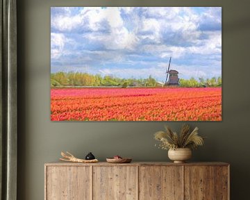 Windmühle zwischen roten Tulpen digital art