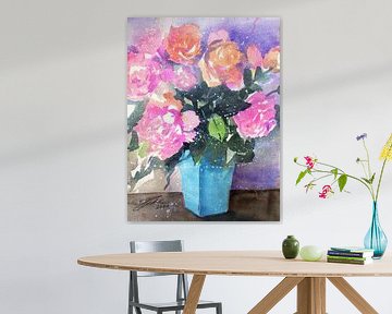 Roses roses dans un vase sur Johann Pickl