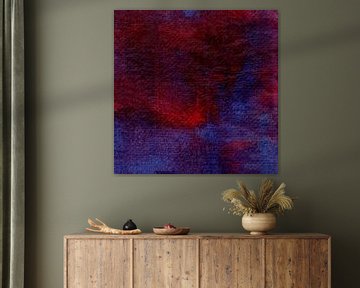 Peinture abstraite rouge, bleue et violette sur toile 1 sur Dina Dankers
