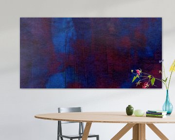 Diep blauw en rood abstract schilderij op doek 1 van Dina Dankers