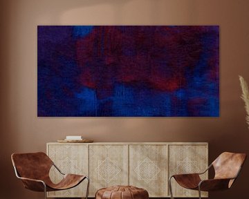 Diep blauw en rood abstract schilderij op doek 2 van Dina Dankers