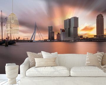 explosive sunrise at rotterdam skyline II van Ilya Korzelius