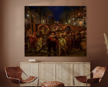 Nachtwacht op de Herengracht Amsterdam van Digital Art Studio