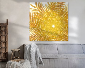 Goldene spiralförmige Albizia-Blätter von True Nature Art