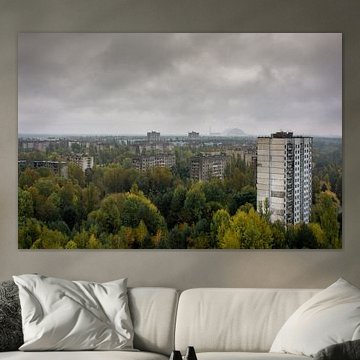 Het uitzicht over spookstad Pripyat