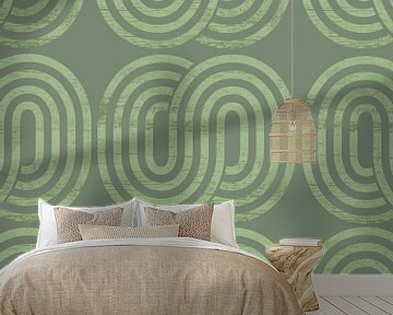 Retro vintage geometry on green by Mad Dog Art