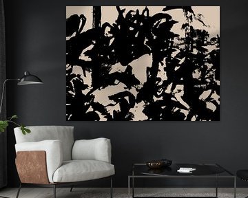 Abstract landschap in zwart op beige van Mad Dog Art