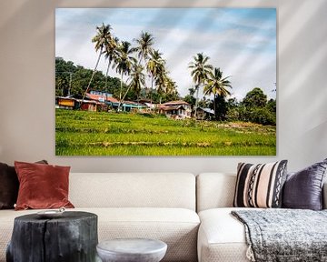 Village with palm trees and rice fields on Sumatra, Indonesia by Expeditie Aardbol