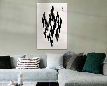 Japanischer abstrakter Farbholzschnitt in Schwarz und Weiß von Dina Dankers
