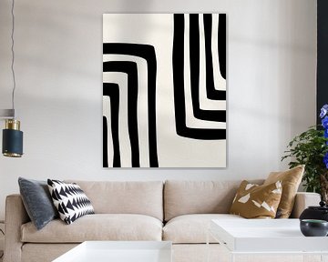 Lignes noires abstraites sur fond beige sur Studio Miloa