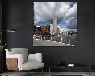 Skyline Rotterdam Kop van Zuid: blik op de Wilhelminapier (1) van Rick Van der Poorten