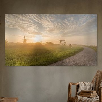 Kinderdijk on a misty morning