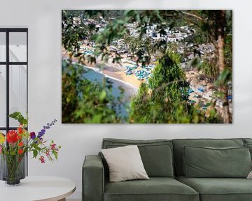 Traditionele Vietnamese vissersboten op het strand ten zuiden van Quy Nhơn. van t.ART