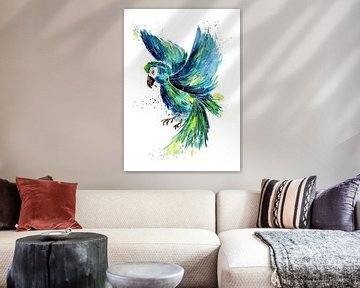 Blauw en turquoise papegaai van Sebastian Grafmann