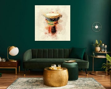 The Beat Of The Drum - Djembe African Drum In Colorful Watercolor by Andreea Eva Herczegh