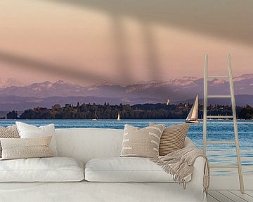 Sailing boat in front of Bodanrück on Lake Constance by Werner Dieterich