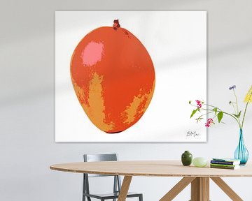 Eenzaam fruit - Oranje rode mango op witte achtergrond van Barbara Mac Intosch