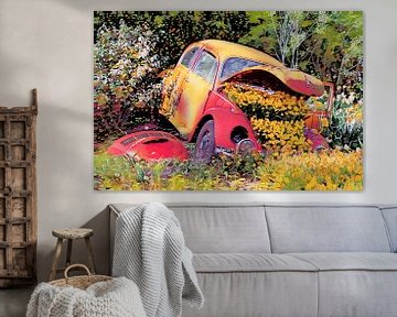 Volkwagen beetle with daffodils by Marly De Kok