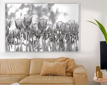 Art tulpen zwart wit gestileerd van Marly De Kok