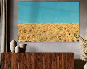 Sunflower field against blue sky by Besa Art