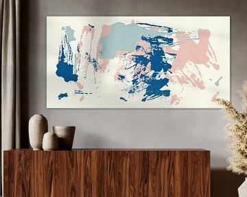 Abstract schilderij in roze, blauw en gebroken wit van Dina Dankers