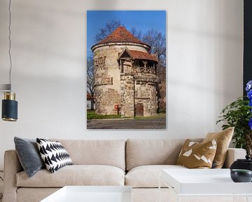 Waterpoort toren, oude stad, Halberstadt, Harz gebergte